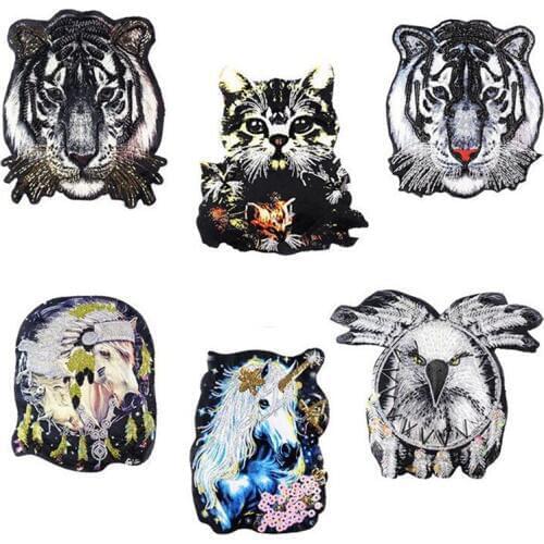 1pcs New Big Animal Embroidery lace applique paillette fabric sweater clothes patch sequined stickers t-shirt diy decoration