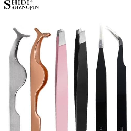 1pcs Stainless Steel Tweezers For Eyelashes Extension Makeup Tools Pink Black Hair Remover Eyebrow Clip Nipper Lash Curler