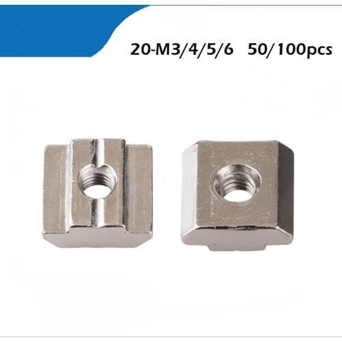 50/100pcs T Sliding Nut block M3 M4 M5 for 2020 Aluminum Profile slot 6 Zinc Coated Plate Aluminum Accessories M3 M4 M5