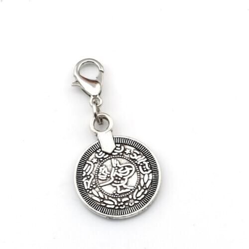100pcs Zinc Alloy Boho Coin Floating Lobster Clasps Charm Beads Fit Charm Bracelet DIY Jewelry 17.5x37.5mm A-520b