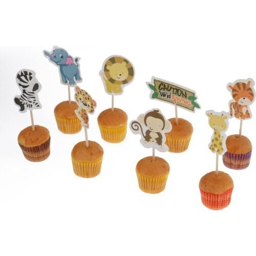 24 Pieces Zoo Wild Animal Monkey Zebra Lion Cupcake Toppers Cake Picks Decorations Wedding Baby Shower Favors Party Supply