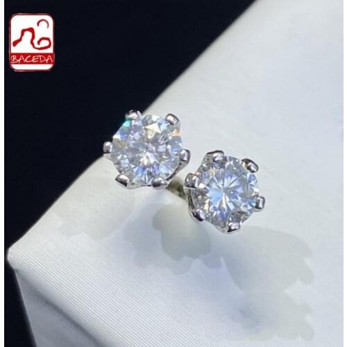 Baceda Achieve your goal Give energy Natural Crystals S925 1Carat White Moissanite Earrings with Silver locks with Gift Box