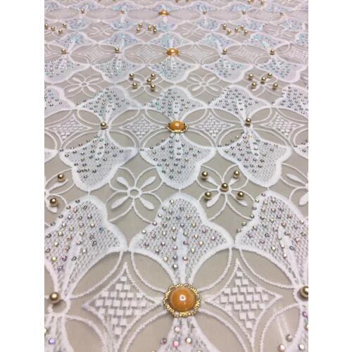 White french lace fabric with beads and stones mesh tulle high quality nigerian lace fabrics for wedding 2018 5yard/lot D2391