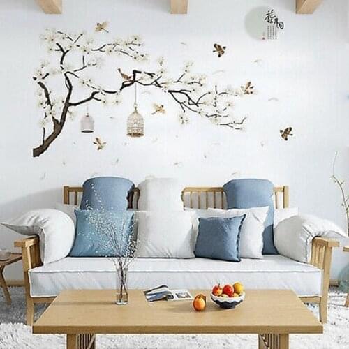 White Cherry Blossom Tree Branch Decals Mural Art Decoration Wall Sticker Vinyl Removable and Reusable for Home Hotel Cafe