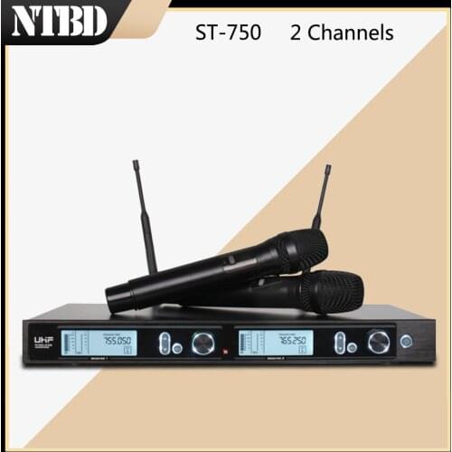 NTBD Karaoke Family Party Church High quality Black ST-750 UHF Wireless Microphone System Design with 2 HandHeld 2 Channel