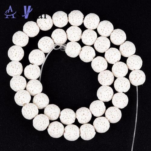 Natural Stone Beads A+ White Lava Volcanic Rock Loose Round Beads for Jewelry Making Diy Earring Bracelets Perfume Essential Oil