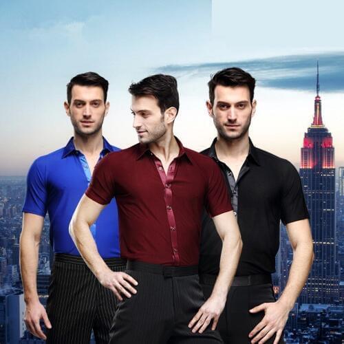 Black White Red Boy Adult Latin Tops Practice Clothes Men Short Sleeve Shirt Latin Dance Shirts Ballroom Latin Stage Dance Shirt
