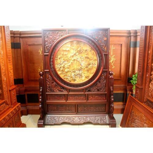 Dongyang wood carving boutique plaque antique screen seat screen partition Chinese classical background peony shipping
