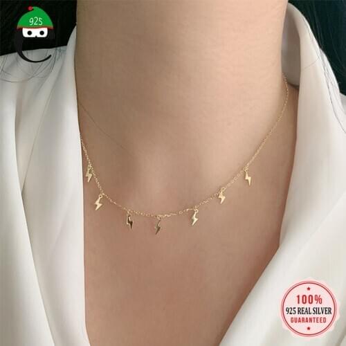 ElfoPlataSi 925 Sterling Silver Minimalist Geometric Star lightning Choker Necklace For Fashion Women 925 Jewelry Bohemia Gift