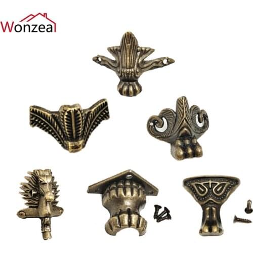4pcs Antique Brass Jewelry Chest Wood Box Cabinet Decorative Feet Leg Corner Protector Metal Crafts For Furniture Hardware