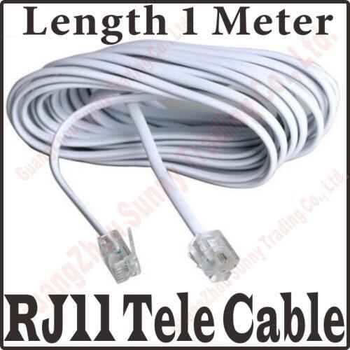 3FT 1M 2-Core RJ11 Copper Telephone Cable Wire With 6P2C Connectors, 6P2C Plug RJ11 Telephone Fax Modems Cable Wire Line
