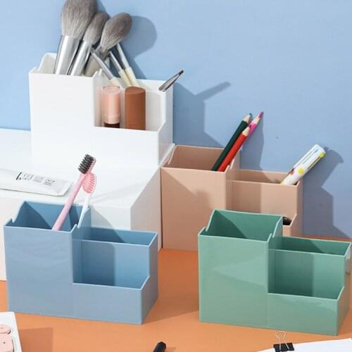 Multi-function Desktop Pen Holder Office School Storage Case Colorful Plastic Box Desk Pen Pencil Organizer Mobile phone Bracket