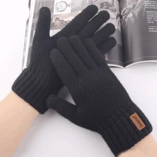 Fashion Mens Plus Velvet Thicken Knit Woolen Cycling Warm Mittens Winter Cashmere Elastic Touch Screen Driving Gloves H49