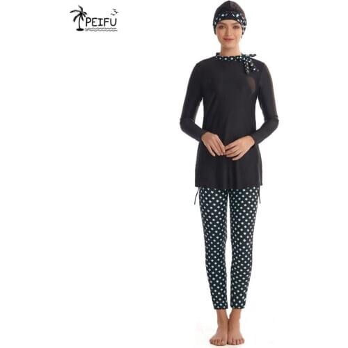PEIFU Muslim Swimwear Women Modest Hijab Long Sleeves Sport Swimsuit Islamic muslimah Burkinis Wear Bathing Suit S-4XL