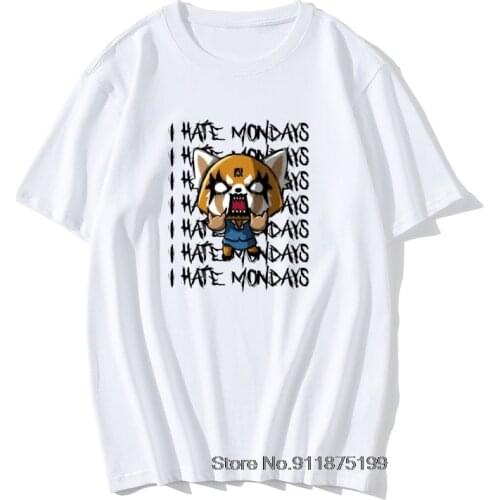 Men Aggretsuko Aggressive Retsuko I Hate Monday T Shirts Premium Cotton Funny Camisas Happy New Year Tshirts Retro T Shirts