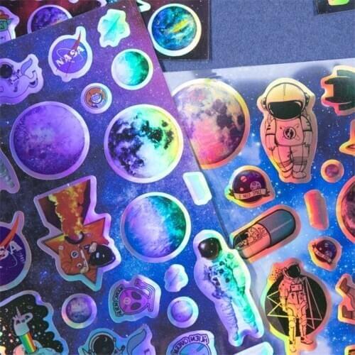 Space Gold Laser Stickers Set Sci-Fi Universe Interstellar Adventure Home Planner DIY Diary Kids Gift Decoration Stickers H6843