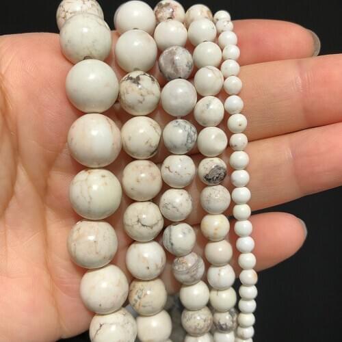 Natural Stone Smooth White Mongolia Turquoises Round Loose Spacer Beads For Jewelry Making DIY Bracelet Necklace 6/8/10/12mm 15"