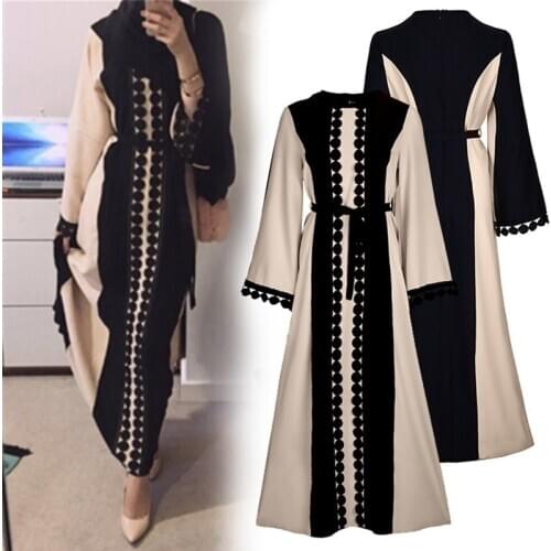 New Muslim Robe Islamic Clothing for Women Middle East Duibai Arab Ramadan Prayer Lace Polka Stiching Elegant Abaya Belt Dress