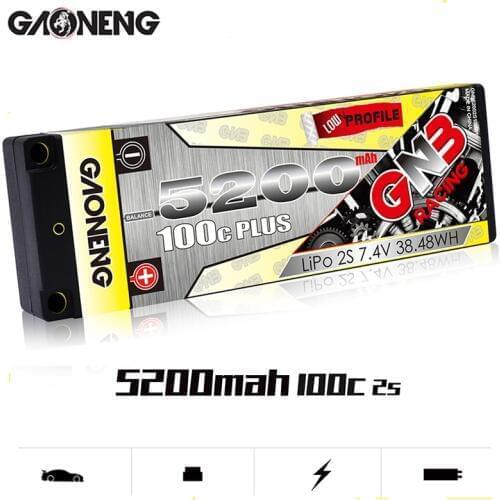 Gaoneng GNB 5200mAh 100C 2S 7.4V Rechargeable Lipo Battery 5.0mm Banana Plug T/XT60 Plug for 1:10 RC Car Boat