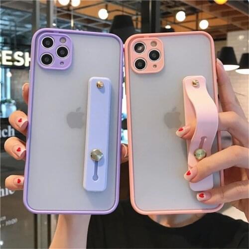 Clear Camera Protection Phone Case With Wrist Strap For iPhone 12 11 Pro XR X XS Max 7 8 6 Plus Soft TPU + PC Matte Phone Cover