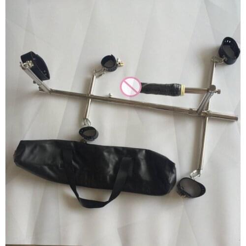 Stainless Steel Frame Spreader Bar with Plug Bondage Leather Handcuffs Wrist Cuffs Anklet Collar Dildo Dog Slave Devices Sex Toy
