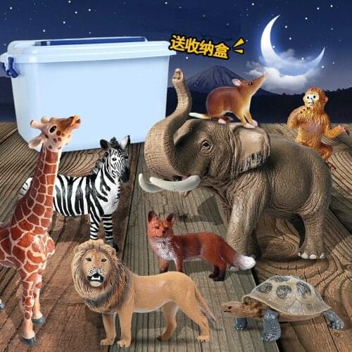 8pcs Lifelike Wild Animal Model Sets Fox Opossum Zebra Giraffe Golden Monkey Elephant Lion Tortoise Action Figuries Mini Figurin