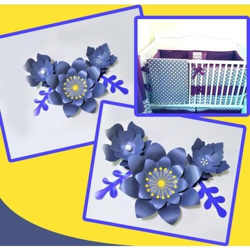 Handmade Dark Blue Rose DIY Paper Flowers Leaves Set For Nursery Wall Deco Boys Room Baby Shower Backdrop Video Tutorials