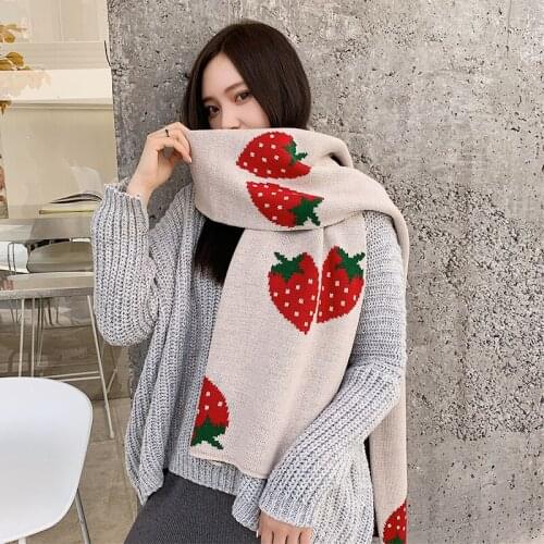 Imitation Cashmere Women Vintage Strawberry Sweet Fresh Comfortable Winter Warm Shawl Long Wrap Winter Casual Soft Female Scarf
