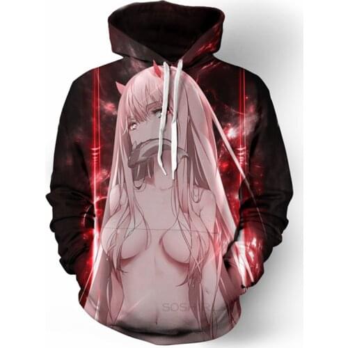SOSHIRL Sexy Bikini Zero Two Hoodies Hipster Anime 3d Winter Hoody Unisex Pink Girls Face Tops Kawaii Women/mens Pullovers Tops