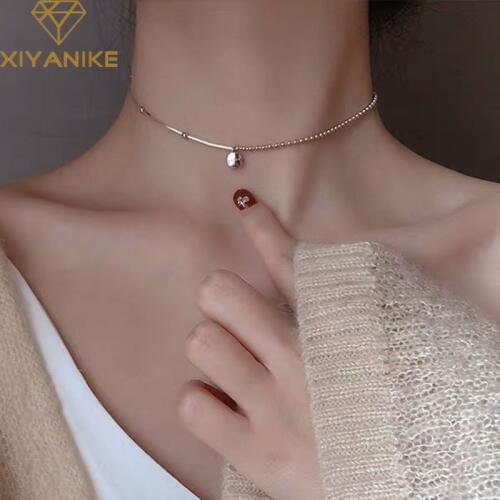 XIYANIKE 925 Sterling Silver Party Necklace for Women Korean Simple English Letter Tag Pendant Short Clavicle Chain Jewelry