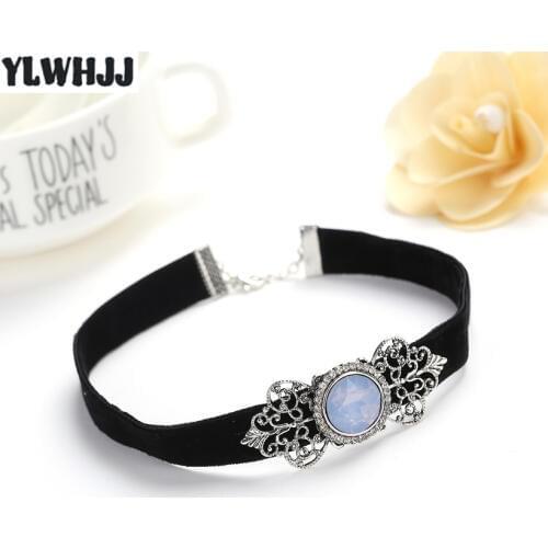YLWHJJ brand new gem rhinestone women black choker necklace girl torque velvet crystal short necklace hot metal fashion jewelry