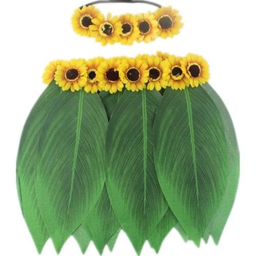 Leaves Grass Skirt Kids Adults Hawaii Flower Skirt Beach Summer Holiday Wedding Party Dress Hula Dance Costume