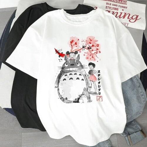 2021 Hot Summer Womens T-shirt Hayao Miyazaki anime print Tee 90s Harajuku Kawaii Fashion White Hipster T shirt