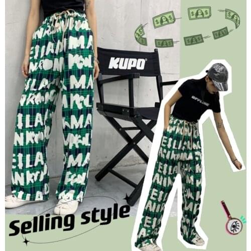 Spring Summer Vacation Long Pants Street Personality Graffiti Wide-Leg Pants Harajuku Korean Fashion Fluid P Womens Pants 2021