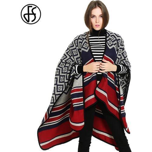 FS Cashmere Poncho Cardigan Cape Diamond Striped British Style Women Winter Warm Inverno Coat 2018 Luxury Pashmina Wrap Scarves
