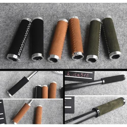 1 pair of bicycle leather grips 22.2mm*128mm wicking non-slip leather handlebar grips for brompton bike cowhide bar part