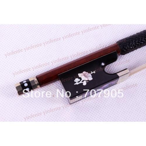 1 pcs Violin Bow Ebony Frog Plum Flower Inlaid Brazil wood Round STICK 4/4 ect