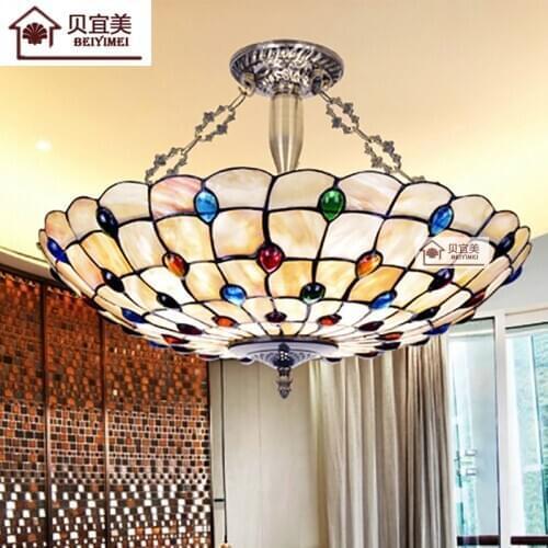123European Tiffany shell Mediterranean Sea pastoral Ceiling Lights luminaria teto Ceiling Lamps For Home Decoration
