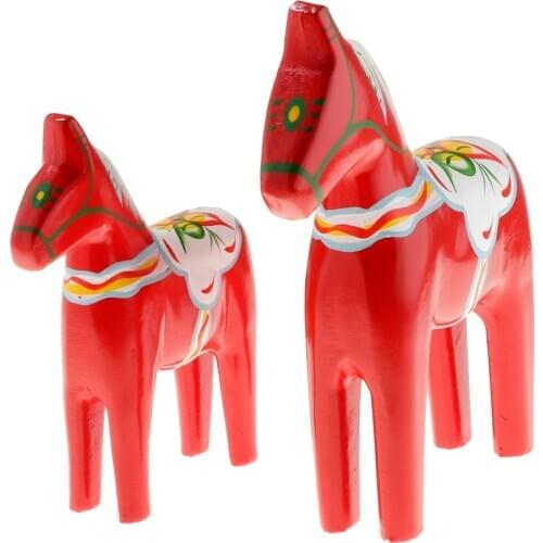2 Pieces Dala Horse - Swedish Dala Horse Statue - Vintage Unfinished Wooden Horse Figurine Statue 2 Colors Available