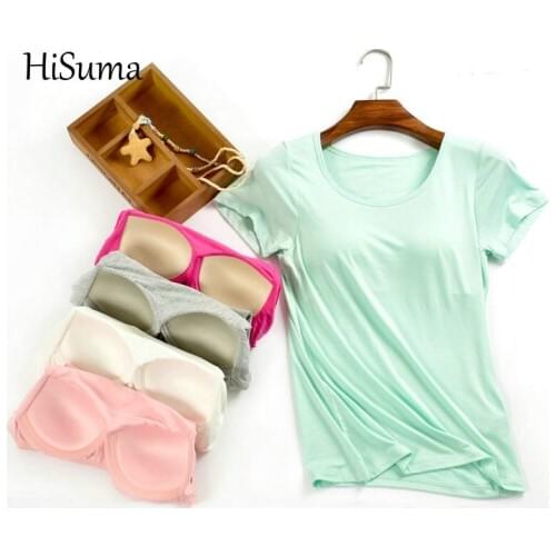 2020 summer Womens Belt pad sleepwear short-sleeve T-shirt wireless bra one-piece short-sleeve top lounge female T shirts S-XXL