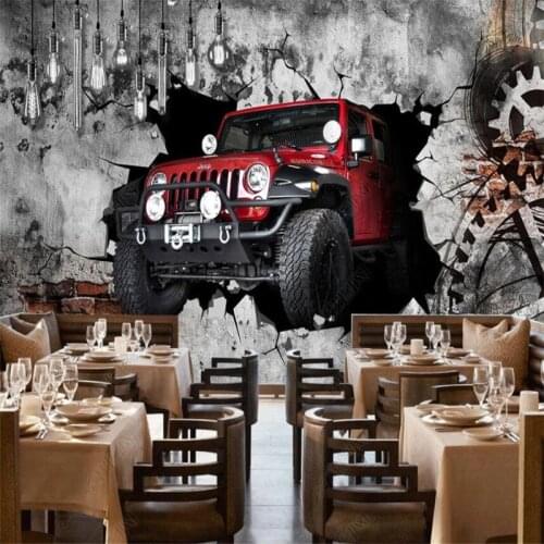 Custom 3D Retro Brick Wall Car Wall Paper Restaurant Bar KTV Industrial Decor Mural Self-adhesive Wallpaper Papel De Parede 3d