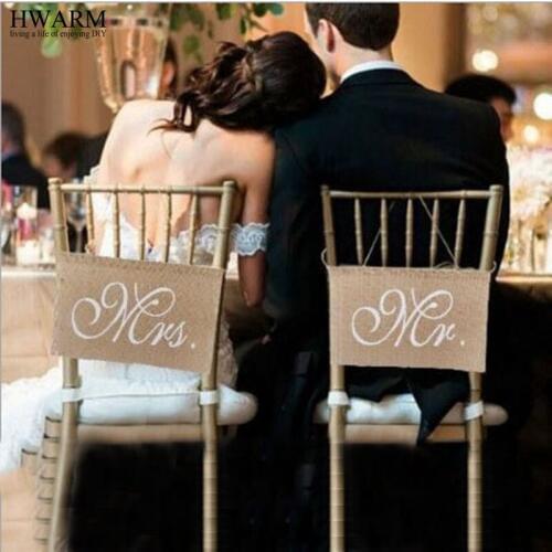 1set lace fabric 30 x 20cm Khaki Mr. & Mrs. Burlap Chair Banner Set Chair Sign Garland Rustic Wedding Party Decoration DIY trim