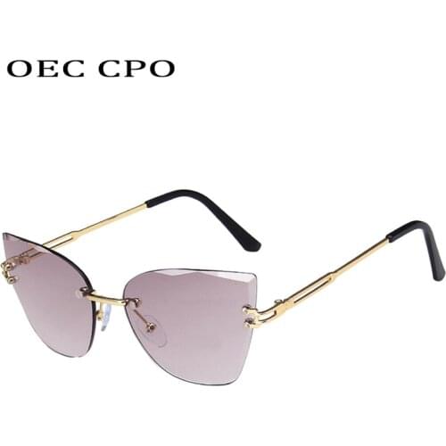 OEC CPO Fashion Rimless Sunglasses Women Brand Cat eye Sun Glasses Female Vintage Frameless Gradient Eyeglasses UV400 O1017
