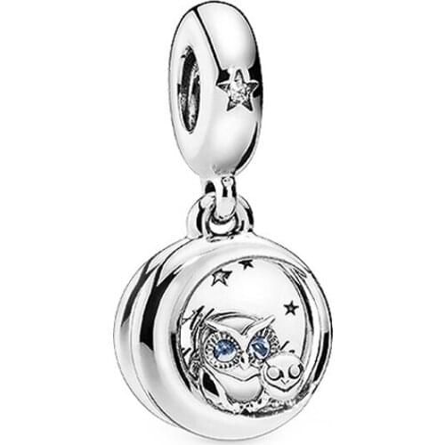 Free Shipping 925 Sterling Silver Always by Your Side Owl Hanging Charm Fit Original Pandora Bracelet For Women DIY Jewelry