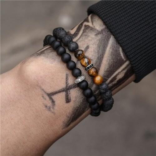 Fashion 2pcs/set 6mm beads bracelet tiger eye lava stone bead pulseira mens jewelry accesorios Men armband buddha bracelets
