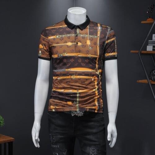 Brand Summer Mens Short Sleeve Polo Shirts Fashion Lapel Male Tops Pattern Printed Casual Polos Para Hombre Streetwear Clothes