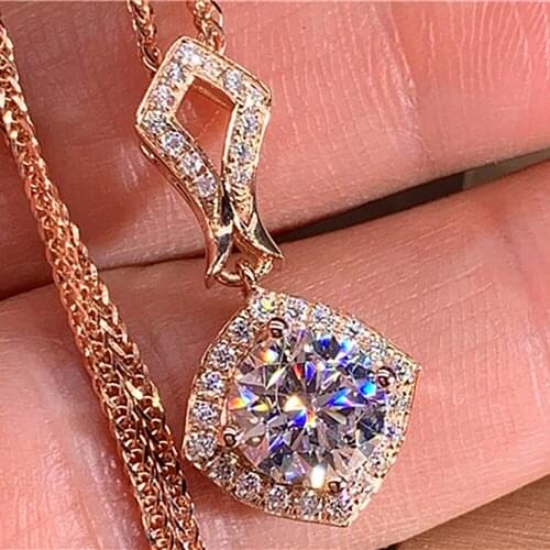 18K Rose Gold Women Pendants Necklaces Moissanite Diamond 0.5 1 2 3 4 5 Carat Round Square Wedding Anniversary Engagement Party