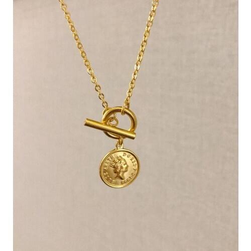 Titanium With 18K Gold OT Chain Geo Queen Coins Necklaces Women Jewelry Punk Party Designer Club T Show Korea Japan