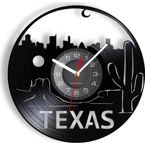 USA Cityscape Skyline Vinyl Record Wall Clock Houston Vintage Home Decor Succulent Texas Cactus Vinyl CD Disc Clock Wall Watch