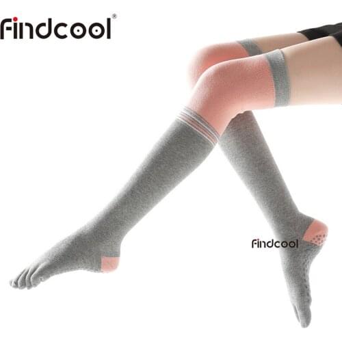 Findcool Five-fingers Yoga Socks Women Over-knee Stockings Cotton Absorb Sweat Non-slip Pilates Yoga Training Socks